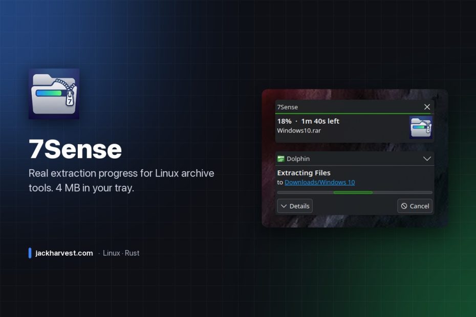 7Sense: real extraction progress for Linux archive tools