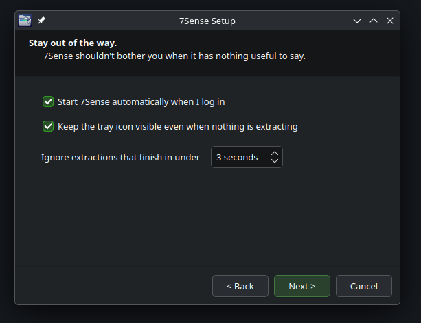 7Sense setup: behavior settings