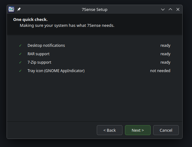 7Sense setup: dependency check
