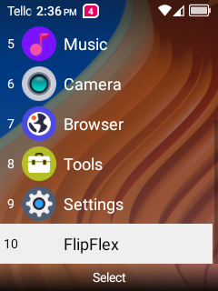 FlipFlex listed as item 10 in the TCL flip phone’s own Menu