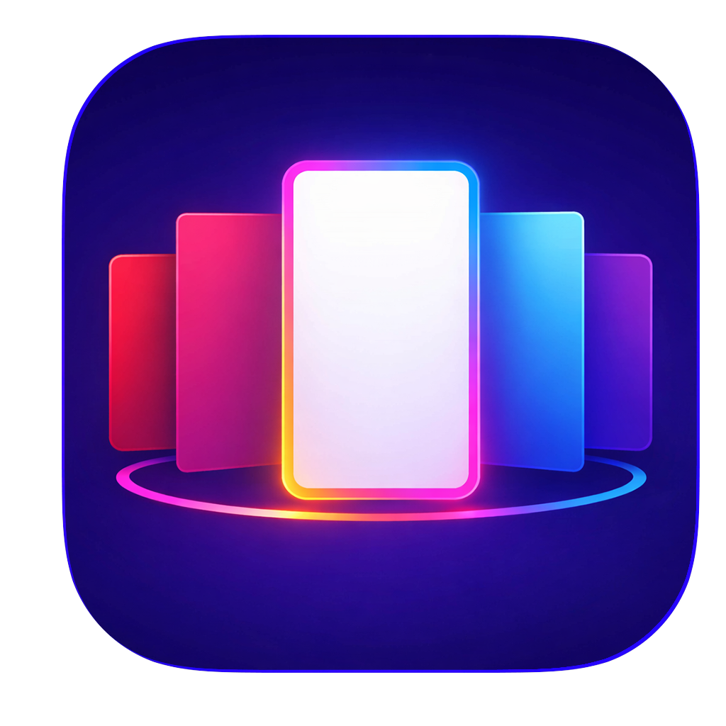 Marquee app icon: glowing game covers on a stage