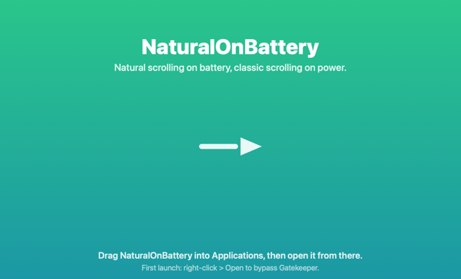 NaturalOnBattery installer window: drag into Applications