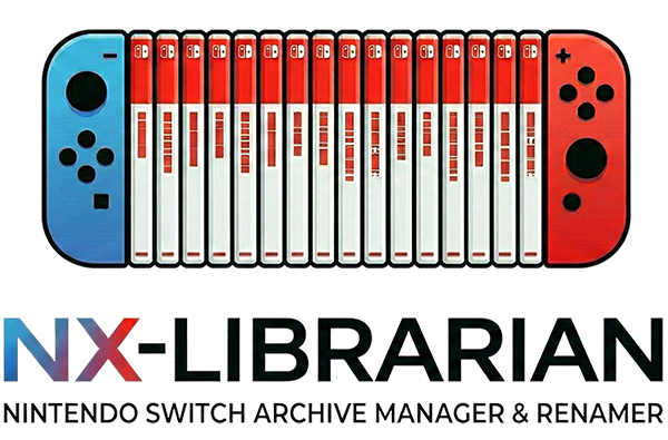 NX-Librarian logo: a Nintendo Switch with a shelf of game cartridges