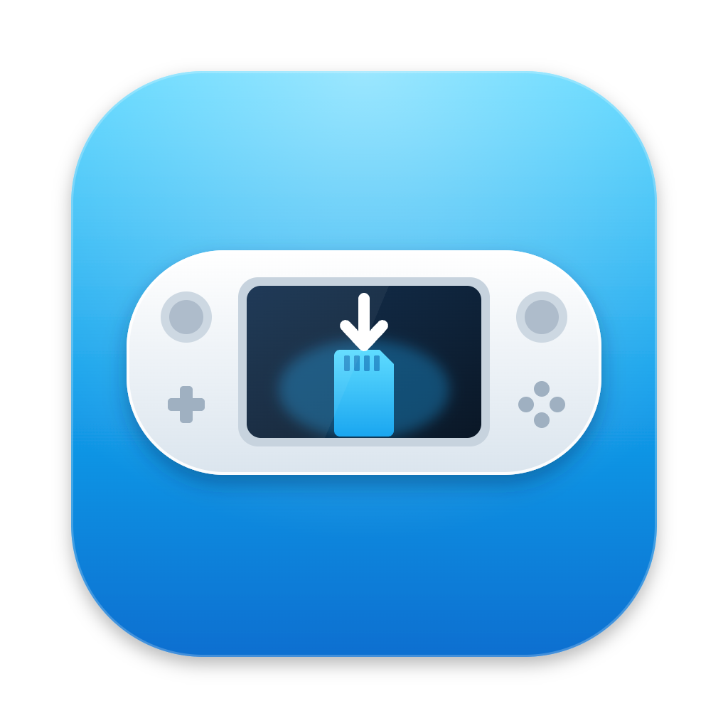 Wii U Transfer app icon: a GamePad with an SD card sliding into its screen