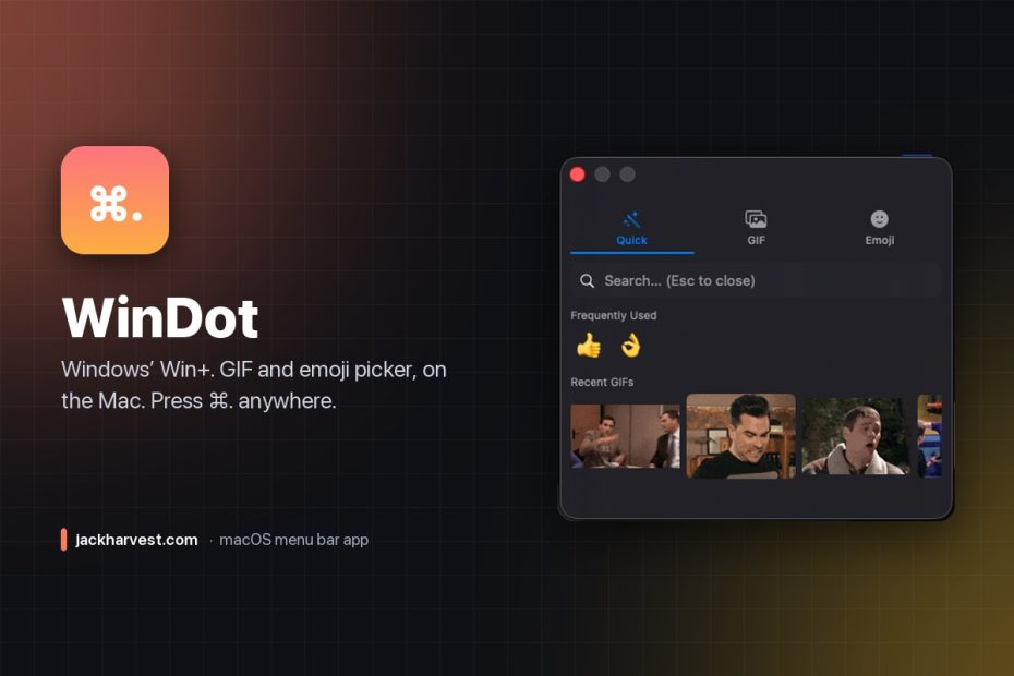 WinDot: the Win+. GIF and emoji picker, on the Mac