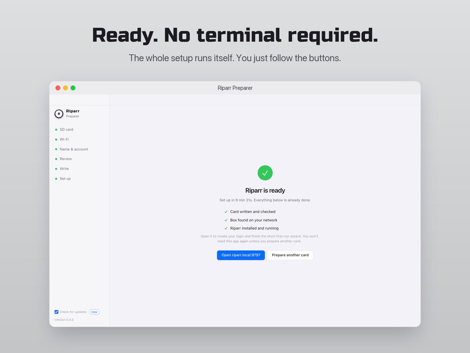 Riparr Preparer app showing that the box is ready