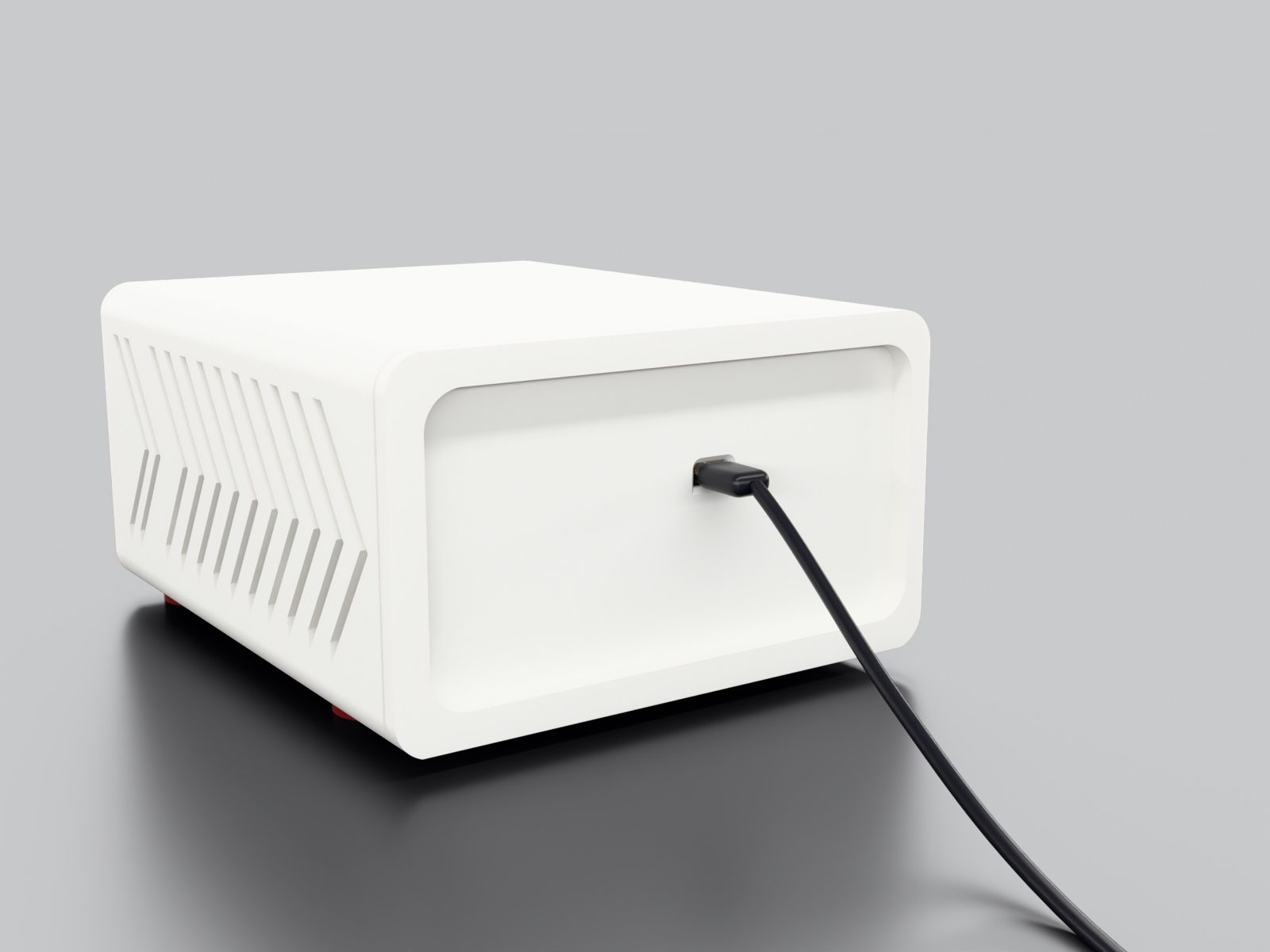 Rear of the Riparr box with the single USB-C cable plugged into the rear plate
